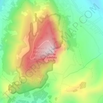 Topografische kaart Monte Bonifato, hoogte, reliëf