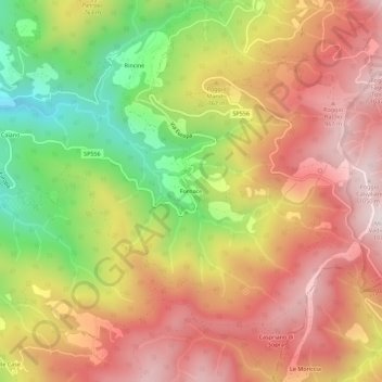 Topografische kaart Fornace, hoogte, reliëf