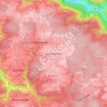 Topografische kaart Lachweiler, hoogte, reliëf