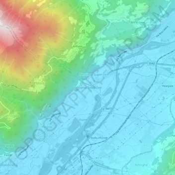 Topografische kaart Bessimo Inferiore, hoogte, reliëf