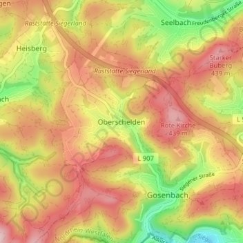 Topografische kaart Oberschelden, hoogte, reliëf