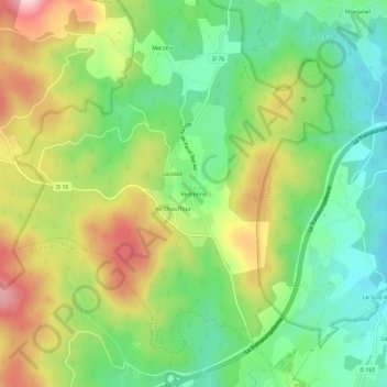 Topografische kaart Vedrenne, hoogte, reliëf
