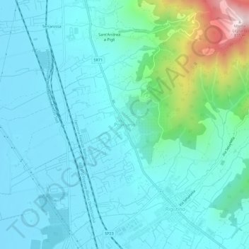 Topografische kaart Policiano, hoogte, reliëf
