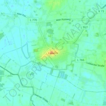 Topografische kaart Levern, hoogte, reliëf