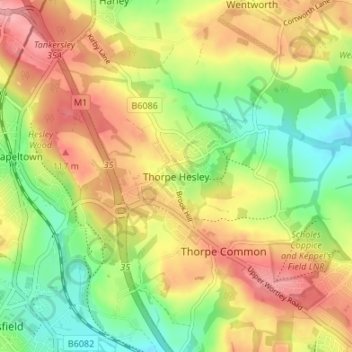 Topografische kaart Thorpe Hesley, hoogte, reliëf