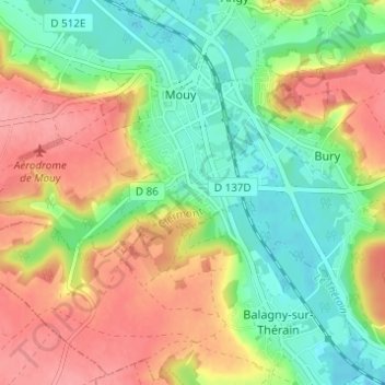 Topografische kaart Fourneaux, hoogte, reliëf
