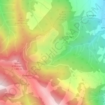 Topografische kaart Alpe Grande, hoogte, reliëf