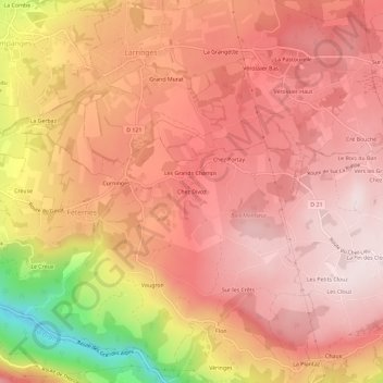 Topografische kaart Chez Divoz, hoogte, reliëf