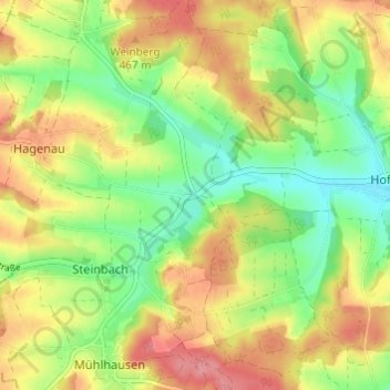 Topografische kaart Süßkofen, hoogte, reliëf