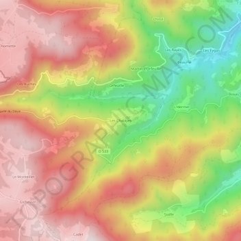 Topografische kaart Les Chalayes, hoogte, reliëf