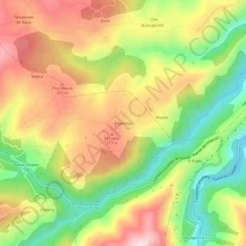 Topografische kaart Arganzúa, hoogte, reliëf