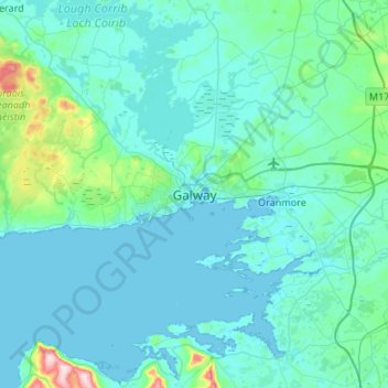 Topografische kaart Galway City, hoogte, reliëf
