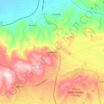 Topografische kaart Domokos, hoogte, reliëf