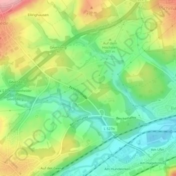 Topografische kaart Bremmen, hoogte, reliëf