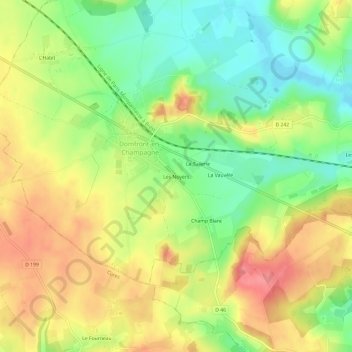 Topografische kaart Les Noyers, hoogte, reliëf