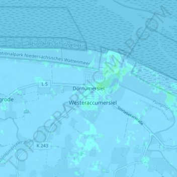 Topografische kaart Dornumersiel, hoogte, reliëf