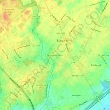 Topografische kaart Eddington Gardens, hoogte, reliëf