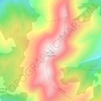 Topografische kaart Pico los Gargalois, hoogte, reliëf
