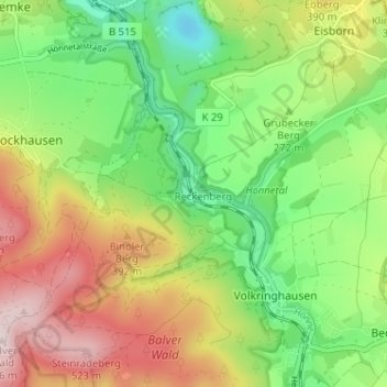 Topografische kaart Binolen, hoogte, reliëf