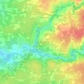 Topografische kaart La Baronnière, hoogte, reliëf