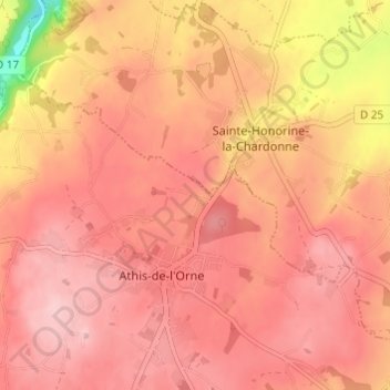 Topografische kaart La Bunodière, hoogte, reliëf