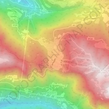 Topografische kaart Serrada, hoogte, reliëf