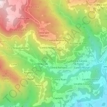Topografische kaart Contrà Mazzega, hoogte, reliëf