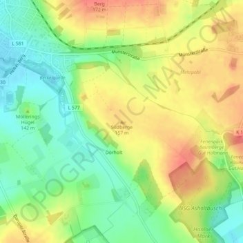 Topografische kaart Südberge, hoogte, reliëf