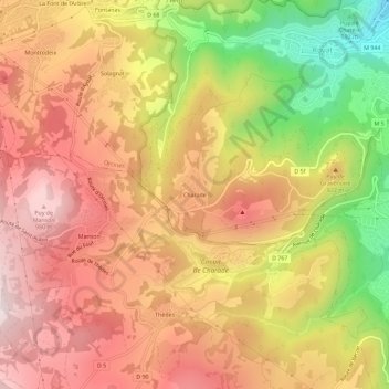 Topografische kaart Charade, hoogte, reliëf