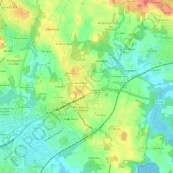 Topografische kaart Lezevorh, hoogte, reliëf