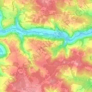 Topografische kaart Le Boué, hoogte, reliëf