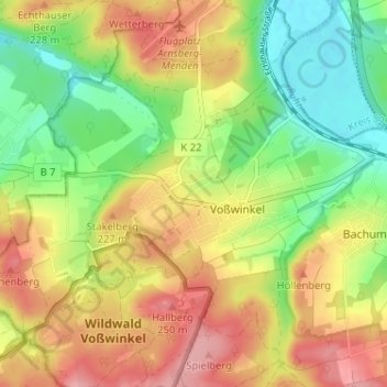 Topografische kaart Voßwinkeler Heide, hoogte, reliëf