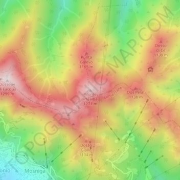 Topografische kaart Monte Prealba, hoogte, reliëf