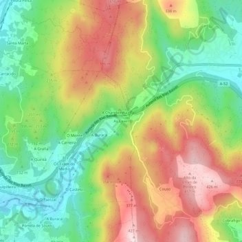 Topografische kaart As Laxes, hoogte, reliëf