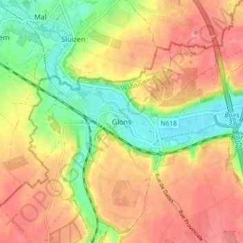 Topografische kaart Glaaien, hoogte, reliëf