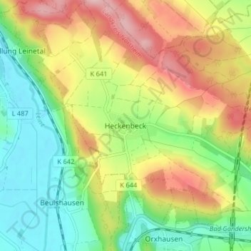 Topografische kaart Heckenbeck, hoogte, reliëf