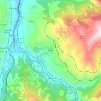 Topografische kaart Malveo, hoogte, reliëf