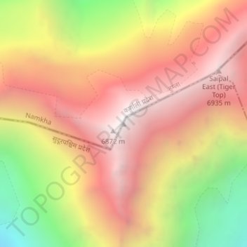 Topografische kaart Saipal, hoogte, reliëf