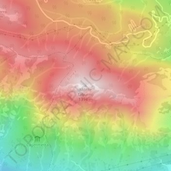Topografische kaart Monte Taburno, hoogte, reliëf