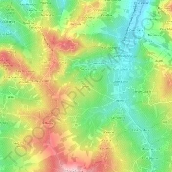 Topografische kaart Scagno, hoogte, reliëf