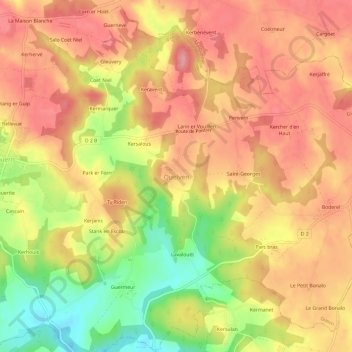 Topografische kaart Quelven, hoogte, reliëf