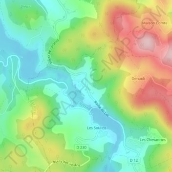 Topografische kaart Les Vouas, hoogte, reliëf
