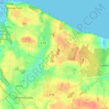 Topografische kaart Kiekut, hoogte, reliëf