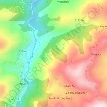 Topografische kaart Rubiano, hoogte, reliëf