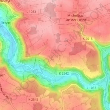 Topografische kaart Binselberg, hoogte, reliëf