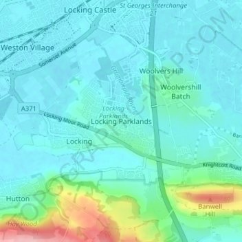 Topografische kaart Locking Parklands, hoogte, reliëf