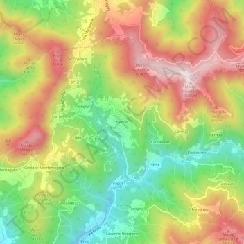 Topografische kaart Nenno, hoogte, reliëf