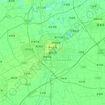Topografische kaart 嘉兴市, hoogte, reliëf