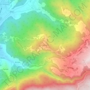 Topografische kaart Valdenogher, hoogte, reliëf