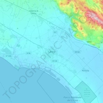 Topografische kaart Latina, hoogte, reliëf